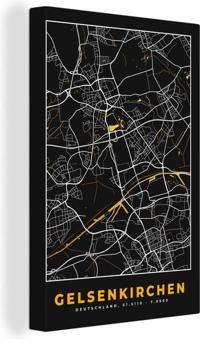Canvas Schilderij Gelsenkirchen - Plattegrond - Kaart - Duitsland - Goud - Stadskaart - 20x30 cm - Wanddecoratie