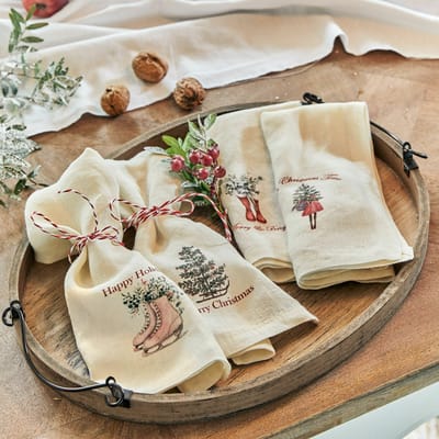 LOBERON Servet set van 4 Merry & Bright wit/rood