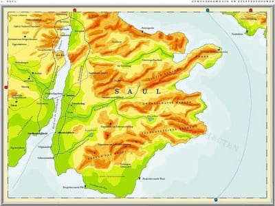 Saul - Poster - Kaart uit de Atlas van het Bijbelse Continent - Jean Klare -  30 x 40 cm