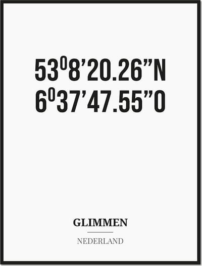 Poster/kaart GLIMMEN met coördinaten