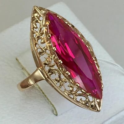 Vintage Koper Materiaal Ambachtsman Handgesneden Patroon Holle Ring Ingelegd met Rode Paardenoog Synthetische Zirkonia Ring Sieraden 6 brown