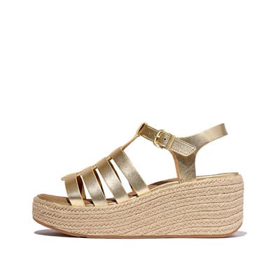 Fitflop Gouden leren espadrilles met sleehak in visserstijl