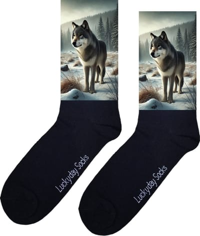 Wolf - Opkikker - Grappige sokken - Valentijns cadeau - Verjaardag cadeau - Sint cadeau - Leuke sokken - Sneeuw - Vrolijke sokken - Cadeautje - Grappig cadeau - Kerst Sokken - Vaderdag - Moederdag - Kerstcadeau - Socks maken Happy - Maat 37-44