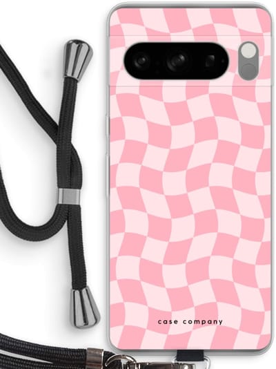 Case Company® - Hoesje met koord geschikt voor Google Pixel 8 Pro hoesje met Koord - Grid Roos - Telefoonhoesje met Zwart Koord - Bescherming aan alle Kanten en Over de Schermrand
