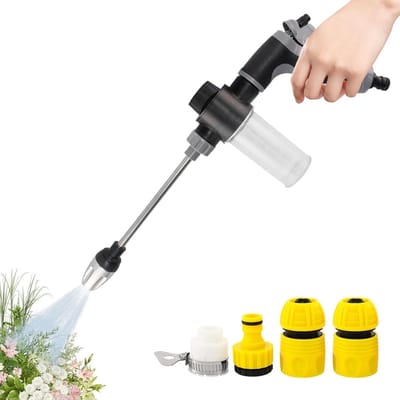 Draadloze Hogedrukreiniger - Drukspuit Mondstuk - Auto en Tuin Reinigen - 360 Graden Draaibaar - 26 cm Lengte - Zilver