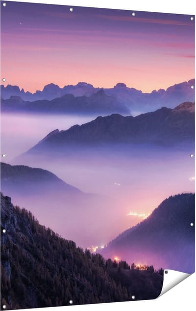 Gards Tuinposter Bergen Landschap in Itali� tijdens Zonsondergang - 120x160 cm - Tuindoek - Tuindecoratie - Wanddecoratie buiten - Tuinschilderij
