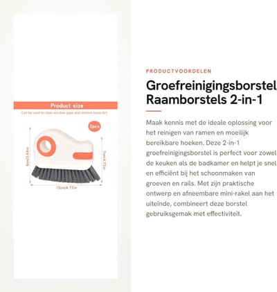 Dailygoods- Groefreinigingsborstel 2-in-1 - Raamborstel - Multifunctioneel - Kunststof - 2 Stuks - 10 x 6,4 x 2,6 cm - Reinigingsborstel
