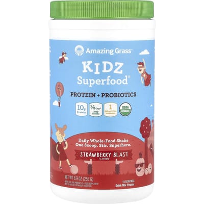 Amazing Grass, Kidz Superfood, Protéines + Probiotiques, Explosion de Fraise, 8,9 oz (255g)