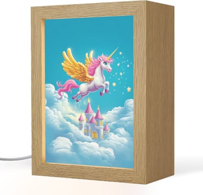 Nachtlampje 15x20 cm - Kinder lampje - Eenhoorn - Fantasie - Kasteel - Tafellamp kinderkamer - Slaapkamer lamp - Bedlamp kinderen - Kinderlampje stopcontact - Wandlamp babykamer - Nachtlampjes