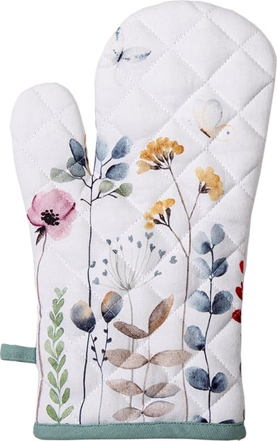Clayre & Eef Ovenwant 18x30 cm Wit Groen Katoen Bloemen