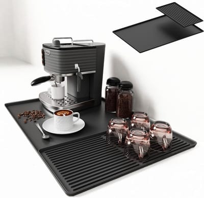 Siliconen mat voor koffiezetapparaten, antislip 2-in-1 droogmat en hittebestendige werkbladbescherming voor koffiezetapparaten, afdruiprek (zwart)