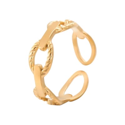 Aramat Jewels | Ringen | Stalen Verstelbare Open Schakel Ring - One Size - RVS | Goudkleur | |6mm | Staal | Volwassenen | Verkleurd niet