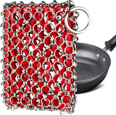 Gietijzeren Schrobber - Chainmail Scrubber Pan - Koekenpan Reinigen - Duurzaam Metaal Werk - 14 x 9 cm