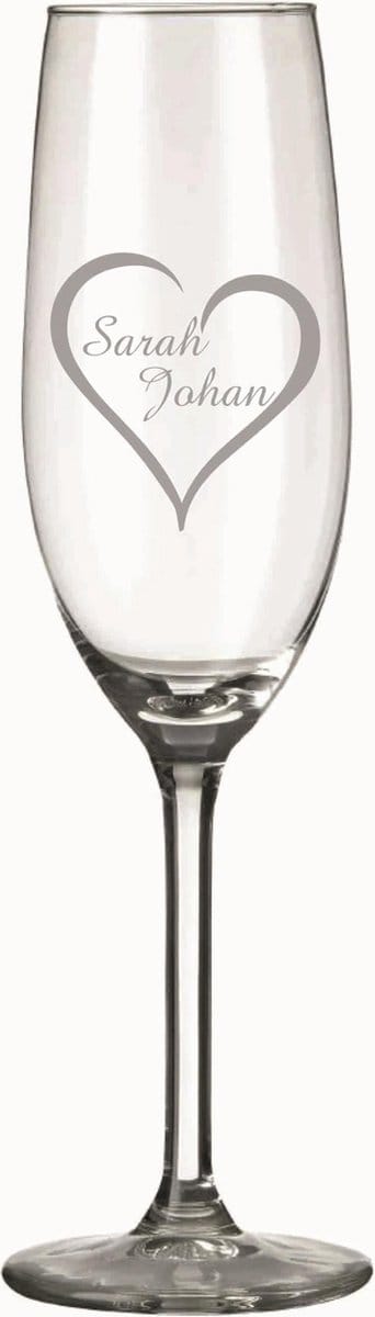 2 stuks champagne glas met naam - gegraveerde champagne glazen - uniek en persoonlijk cadeau - huwelijk - Valentijnscadeau - cadeau - glas graveren - bruidspaar - relatiegeschenk
