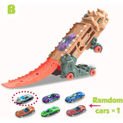 Camion Dinosaure de Transport avec Piste de Course Pliable Coulissante, Se Transforme en T-Rex Debout & Tricycle, Meilleur Cadeau d'Anniversaire pour Enfants gray