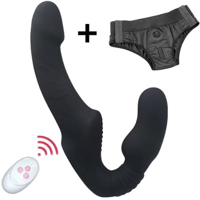 vibrator Strapless strapon dildo dubbel vibrerend seksspeeltje voor koppels met gratis harnas black