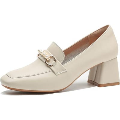 Eenvoudige Kleding voor Kantoor Zachte en Onschuldige Leren Enkelschoenen 6 Cm Hoge Hak Lente en Herfst Vierkante Neus Mary Parel Diamant-ingelegde Damesschoenen 37 white