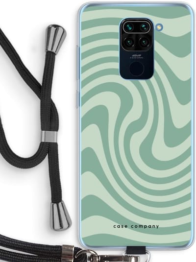 Case Company® - Hoesje met koord geschikt voor Xiaomi Redmi Note 9 hoesje met Koord - Swirl Groen - Telefoonhoesje met Zwart Koord - Bescherming aan alle Kanten en Over de Schermrand