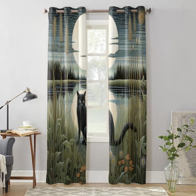 Kat Maan Jungle Reflectie Gordijnen voor Slaapkamer Woonkamer Raamgordijnbehandelingen Jaloezieën Keuken Huisdecoratie Drapes 135W x 60H(cm) x1 gray