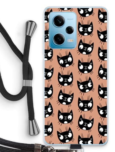 Case Company® - Hoesje met koord geschikt voor Xiaomi Redmi Note 12 Pro 5G hoesje met Koord - Kat - Telefoonhoesje met Zwart Koord - Bescherming aan alle Kanten en Over de Schermrand