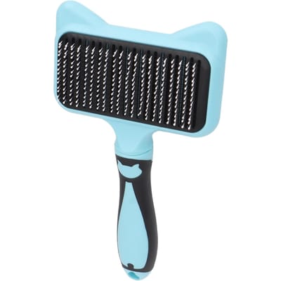 Brosse de Toilettage pour Chat Dents Courbées à 140 Degrés Fonction Massage Brosse Auto-Nettoyante pour Animal de Compagnie avec Pointe de Protection en Résine Bleu bleu