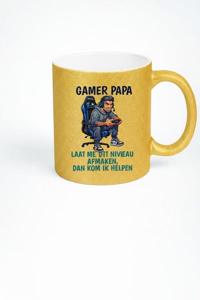 Gamer Papa Gouden Glitter Mok - Cadeau voor Game Verslaafde Vaders