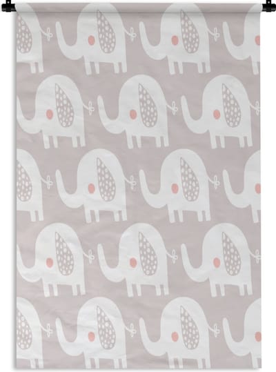 Wandkleed - Wanddoek - Olifant - Design - Stippen - 60x90 cm - Wandtapijt