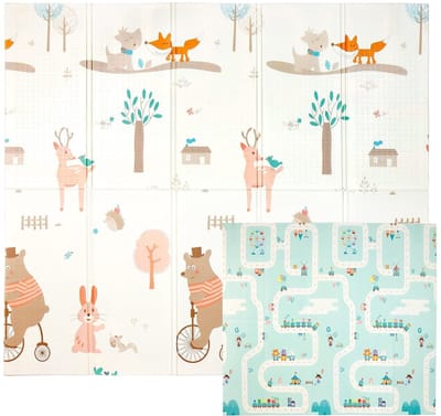 CCLIFE - Babyspeelmat - Gemaakt van XPE-Schuim - Opvouwbaar Antislip - Dubbelzijdig gebruik - Waterdicht met Maataanduiding - 196 x 176 x 1 cm - Kleurrijke mat - Speelmatten en Vloergymnastiek - Weg en Vleermuizeg