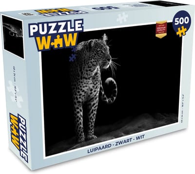 Puzzel Luipaard - Zwart - Wit - Legpuzzel - Puzzel 500 stukjes