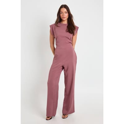boohoo Dames Jumpsuit Met Geplooid Middel En Wijde Pijpen | Roos | Maat: 36