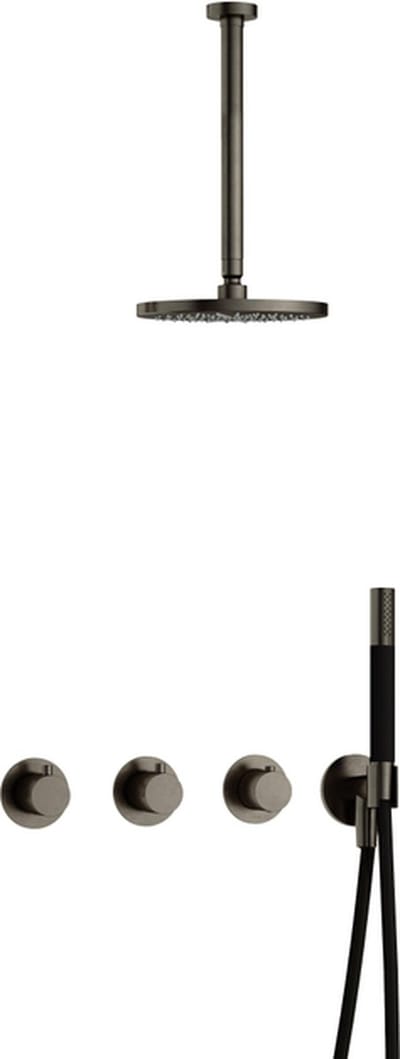 Hotbath Cobber IBS70 inbouw regendoucheset met staafhanddouche aan houder en 20cm ronde hoofddouche aan 30cm plafondarm verouderd ijzer
