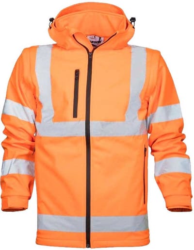Ardon REF502 Hi-Vis Hooded Softshell Jack/Bodywarmer | Fluorescerend oranje | S | Heren werkjas met afneembare mouwen