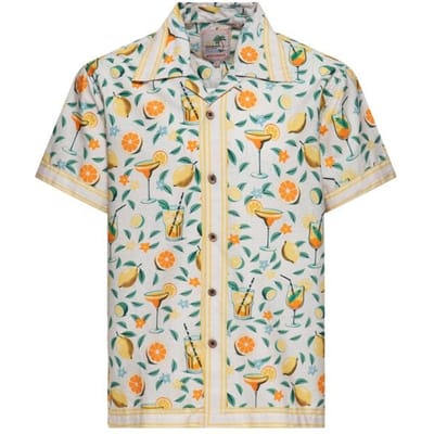 King Kerosin - Rockabilly Shirt met korte mouwen - Citrus Cocktail Hawaii Shirt - S tot M - voor Mannen - crème