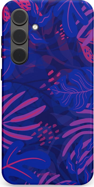 Casetastic hoesje geschikt voor Samsung Galaxy S24 Plus - Dubbellaagse bescherming - Neon jungle blad - Fashion Case - Donkerblauw Lavendel Roze