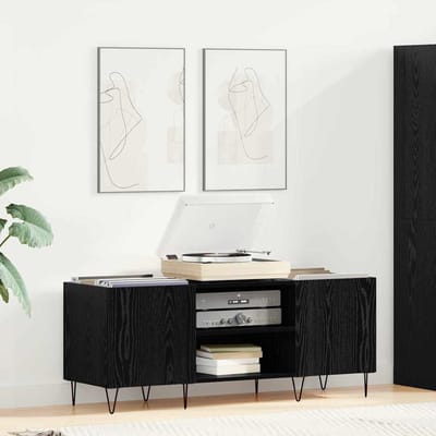 vidaXL - Platenkast - met - plank - met - opslag - Zwart - Eiken - 121 - x - 38 - x - 48 - cm