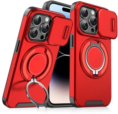 Backcover Hoes Geschikt voor: Apple iPhone 14 Pro Max - Magnetische Ringhouder met Sliding Lens Camshield - Rood