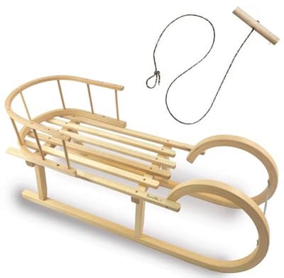 Houten Slee met Rugleuning en Trekkoord - Kinderslee 100 cm