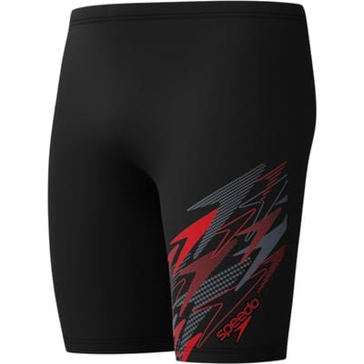 Speedo Medley Logo Jammer Heren - Strakke Zwembroek Heren - Vormvaste Zwembroek Mannen - Sportzwembroek Heren met Trekkoord - Zwart/Rood - L