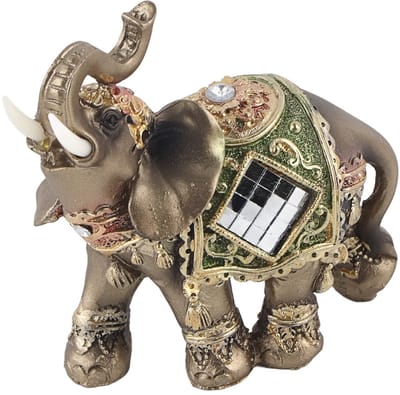 Dailygoody - Lucky Elephant Standbeeld - Feng Shui Decoratie - Glanzend - Uniek Ontwerp - Perfect voor Thuis of Bureau - 14 cm Hoogte