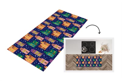 Keukenloper - Loper keuken - Winter - Patroon - Huis - 120x50 cm - Keukenloper vinyl