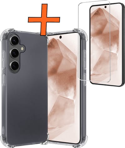 Hoes - Met Screenprotector - Geschikt voor Samsung Galaxy A55 - Sterk & Shockproof - Siliconen Case - Back Cover - Telefoon Hoes - Shock Proof - Transparant