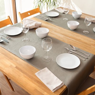 1x Monaco Tafelloper Zilver - lederlook - Zilver - Loper - kunstleder - 140x45cm