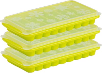 Plasticforte Tray met Flessenhals ijsblokjes/ijsklontjes - 3x stuks - ijsblok staafjes vormpjes - 10 vakjes - kunststof - groen - met afsluit deksel