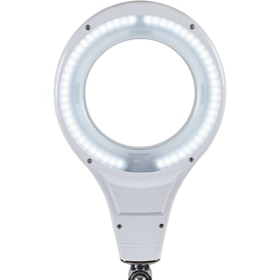 LED loeplamp MAULmakro, 3-dioptrie lens, 8 W, 580 lm, 6500 K, arm 360° draaibaar & kantelbaar, in hoogte verstelbaar, statief, wit