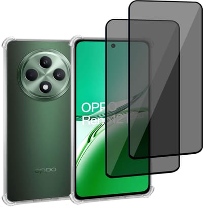 Geschikt voor OPPO Reno 12 F / Reno 12 FS - Hoesje + 2x Screenprotector – Gehard Glas Cover + Shock Proof Case - Transparant