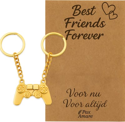 BFF Sleutelhanger voor 2 'Best Friends Forever' - Controller - Sleutelhangers op Cadeau Kaartje - Goudkleurig - Vriendschap Symbool - Pax Amare