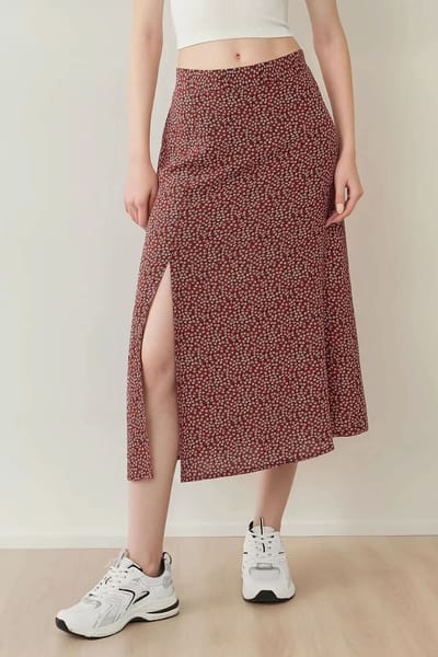 Bloemige Hoge Taille Midi Rok