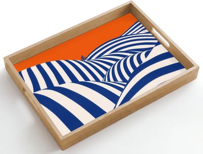 Dienblad hout 50x35 cm - Schootdienblad - Fietser - Heuvels - Strepen - Blauw - Borrelplank rechthoek - Plateau dienbladen