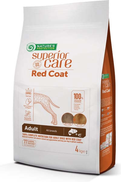 Nature's Protection Suprior care droog graanvrij voer voor volwassen honden van alle rassen met rode vacht, met zalm 4kg.