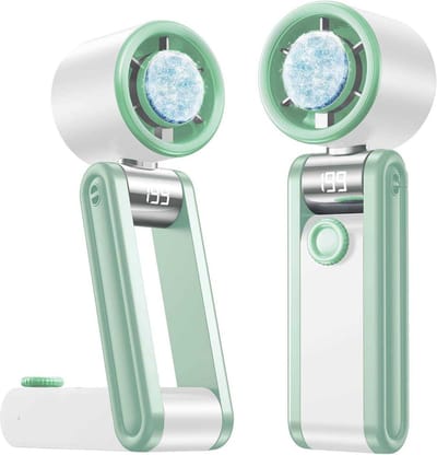 LISM-Draagbare opvouwbare ventilator met koelfunctie, 199 instelbare snelheden, 3000mAh oplaadbare persoonlijke ventilator, met digitaal display en draagkoord, een must-have Geschikt voor zomervakanties, kantoor en buitenactiviteiten, wit.